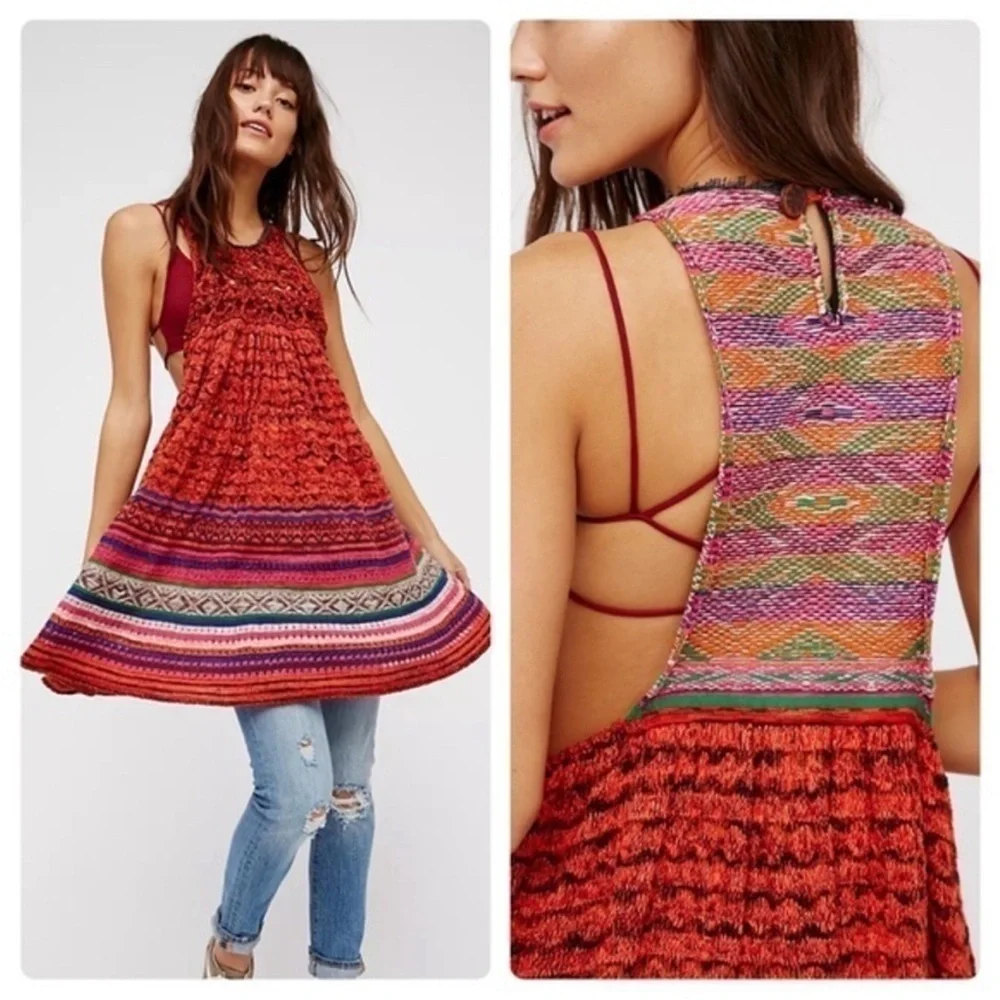 Free People Boho Rare Hearts Sweater Dress Crochet Swimsuit Coverup Top or Dress